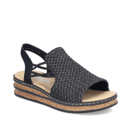 Sandały na platformie z czarnej plecionki Rieker 62941-00
