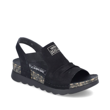 Czarne sandały damskie na platformie Rieker 64463-01