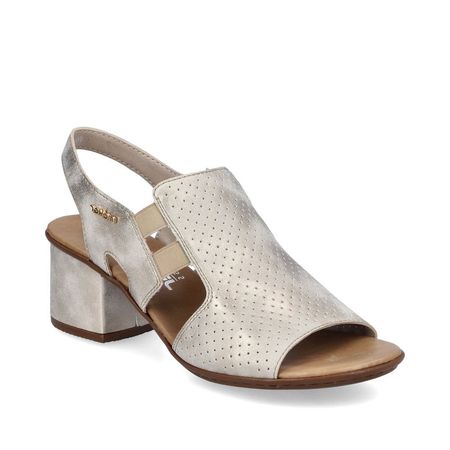 Sandały na niskim obcasie Rieker 64665-60 metaliczny beż