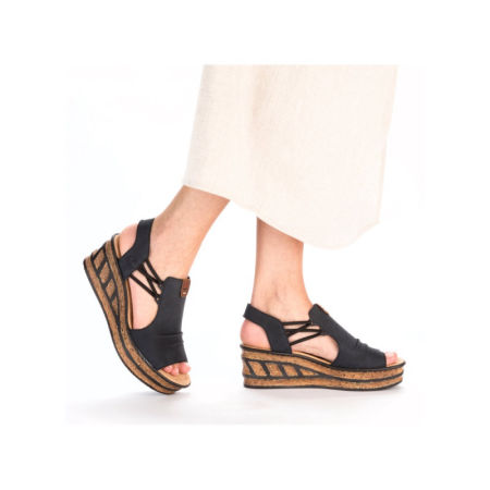 Granatowe sandały na platformie Rieker 68175-14 