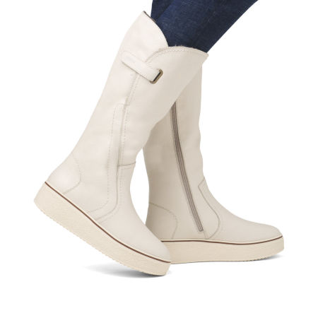 Białe kozaki na szeroką łydkę Rieker 78853-80