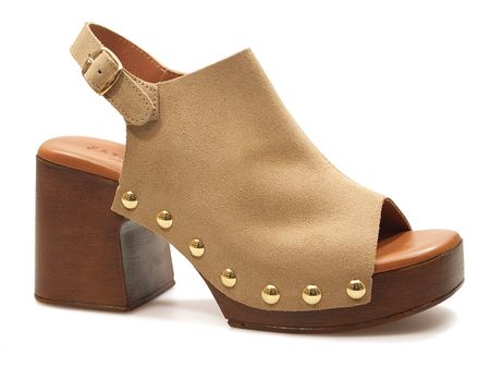 Skórzane sandały z cholewką na obcasie El Pimpi 482 beż