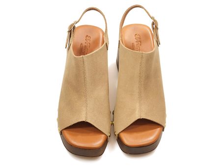 Skórzane sandały z cholewką na obcasie El Pimpi 482 beż