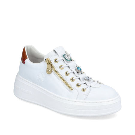 Białe półbuty z kryształami Rieker N5452-80