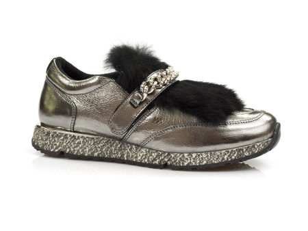 Srebrne półbuty z ozdobnym futerkiem VENEZIA 278973R94