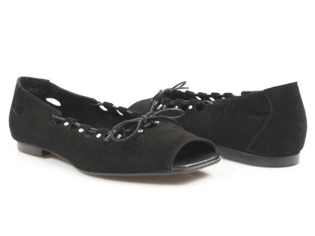 Czarne baleriny peep toe Lemar 40223