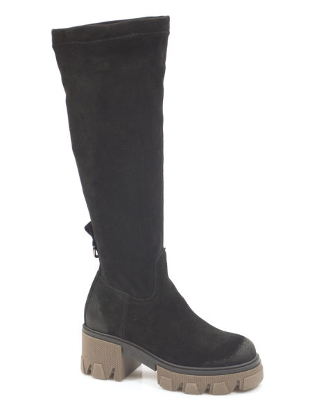 Czarne kozaki z dadatkiem streczu Lemar 70122