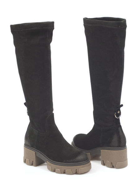 Czarne kozaki z dadatkiem streczu Lemar 70122