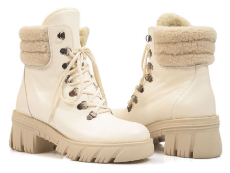 Beżowe botki trzewiki z wełnianym kożuszkiem Lemar 60382