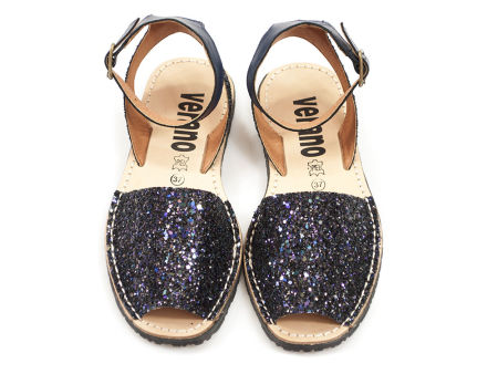 Czarne brokatowe sandały gladiatorki Verano 201-E