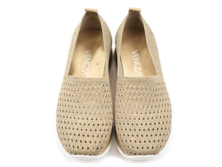 Złote ażurowe półbuty damskie Venezia 753