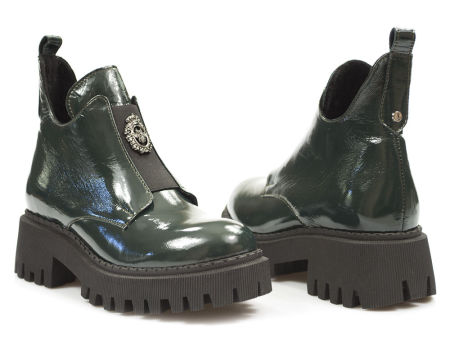 Lakierowane botki Lemar 60451 oliwka