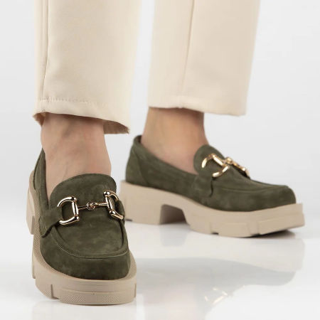 Skórzane półbuty na platformie mokasyny Filippo DP6100 Khaki