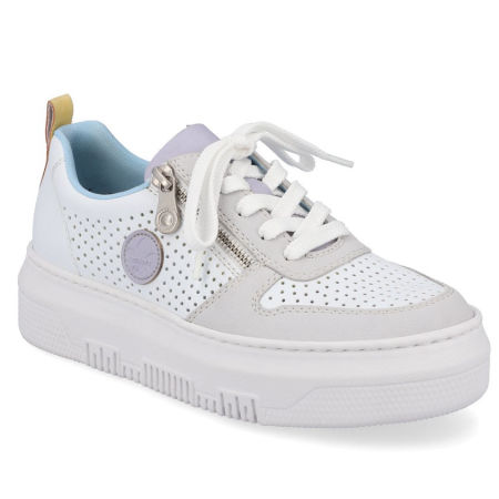 Białe ażurowe półbuty na platformie sneakersy Rieker M1905-80