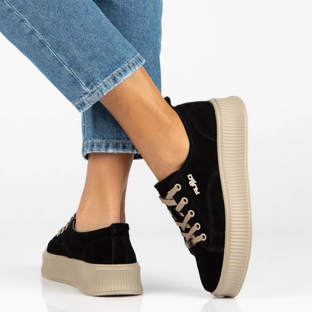 Skórzane półbuty sneakersy na platformie Filippo DP6122/26 czarno beżowe