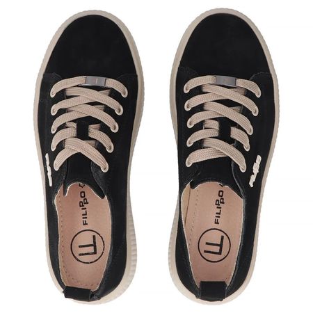 Skórzane półbuty sneakersy na platformie Filippo DP6122/26 czarno beżowe