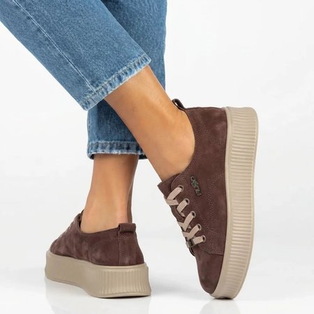 Skórzane półbuty sneakersy na platformie Filippo DP6122/26 brąz