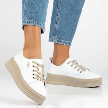 Skórzane półbuty sneakersy Filippo DP6122/26 biało beżowe