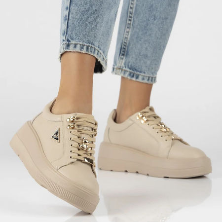 Półbuty z misiem beżowe skórzane sneakersy Filippo DP6382