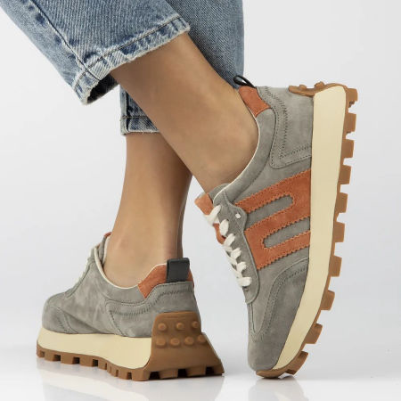 Skórzane półbuty sneakersy Filippo DP6743/25 khaki - Filippo zdjęcie 2