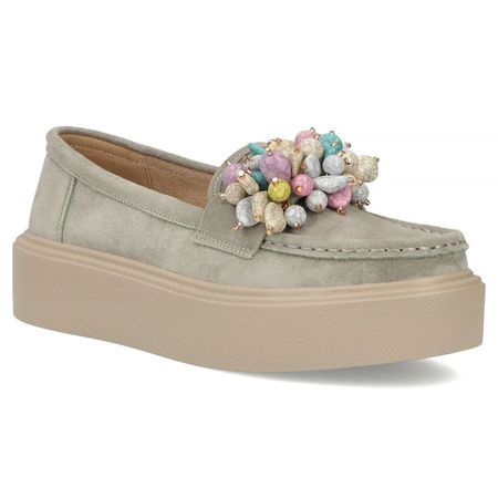 Zamszowe mokasyny półbuty z koralikami Filippo DP6765/26 khaki