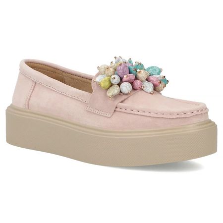 Zamszowe mokasyny półbuty z koralikami Filippo DP6765/26 róż