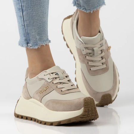 Skórzane sportowe półbuty creepersy Filippo DP6785/25 beż - Filippo zdjęcie 3