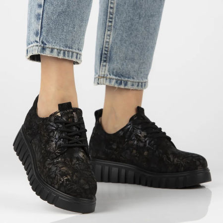 Skórzane czarne półbuty sneakersy na platformie Filippo DP6846/25 print - Filippo zdjęcie 1