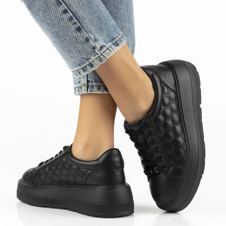 Skórzane czarne półbuty sneakersy na platformie Filippo DP7285/25  - Filippo zdjęcie 3