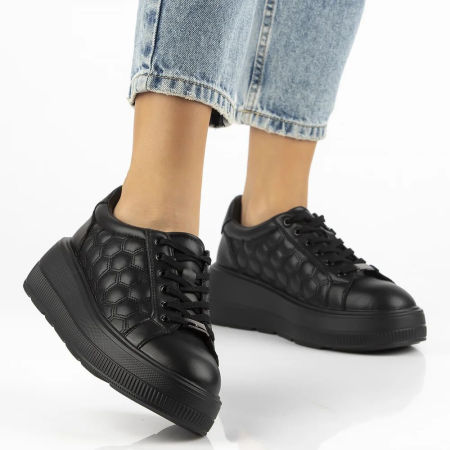 Skórzane czarne półbuty sneakersy na platformie Filippo DP7285/25  - Filippo zdjęcie 2
