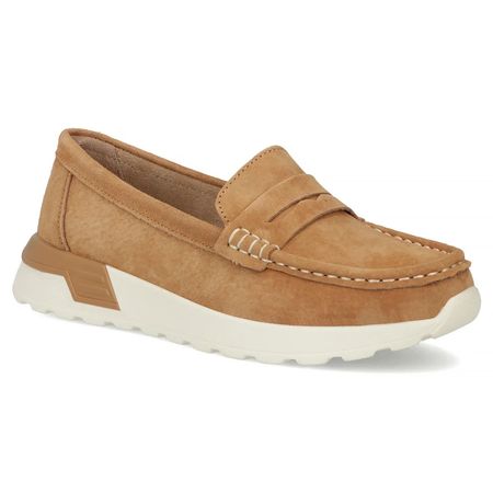 Zamszowe półbuty mokasyny na platformie Filippo DP7528/26 camel