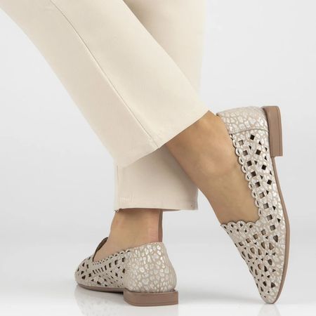 Ażurowe półbuty lordsy Filippo DP7710/26 beż