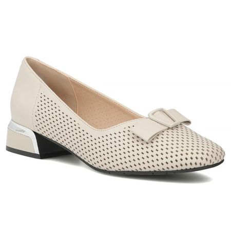 Skórzane półbuty czółenka na niskim obcasie Filippo DP7713/26 beż