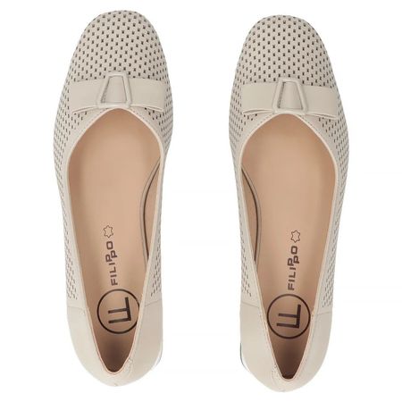 Skórzane półbuty czółenka na niskim obcasie Filippo DP7713/26 beż