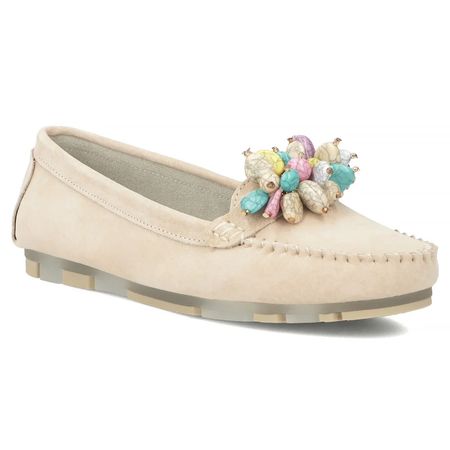 Zamszowe półbuty mokasyny z kamykami Filippo DP7809/26 beż