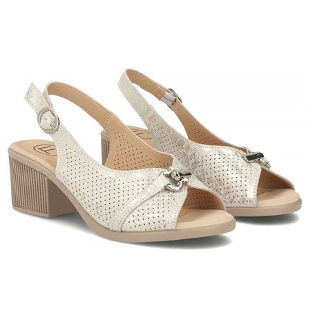 Złote eleganckie sandały damskie na obcasie Filippo DS7645/26