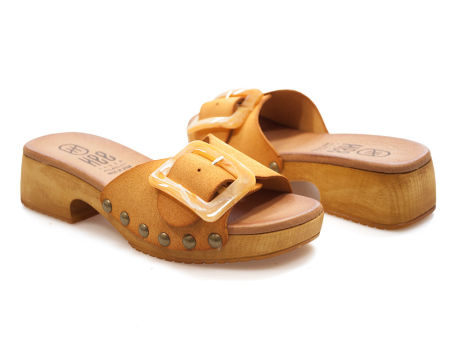 Żółte klapki drewniaki Hee 25345 - Hee Shoes zdjęcie 2