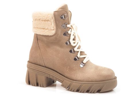 Beżowe botki trzewiki z wełnianym kożuszkiem Lemar 60382