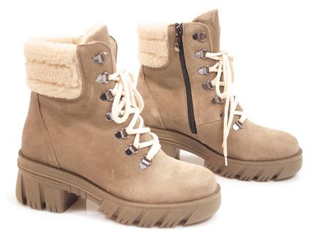 Beżowe botki trzewiki z wełnianym kożuszkiem Lemar 60382