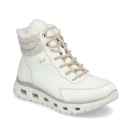 Białe śniegowce z futerkiem i membraną botki Rieker Tex M6010-80 