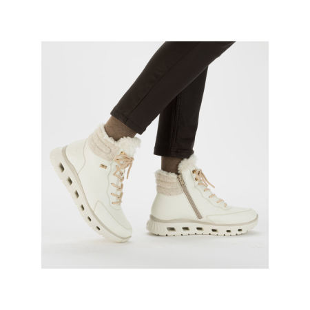 Białe śniegowce z futerkiem i membraną botki Rieker Tex M6010-80 