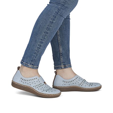 Wsuwane półbuty ażurowe mokasyny Rieker N2452-10 niebieski