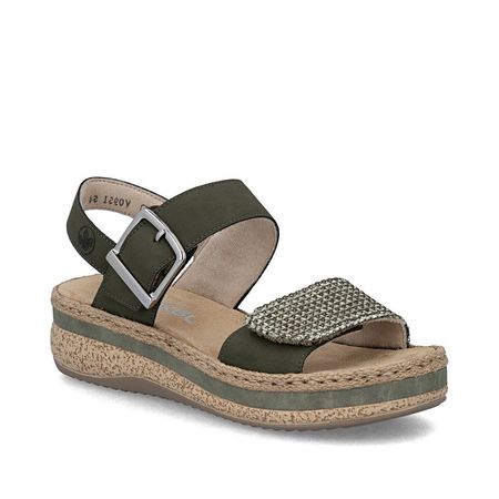 Zielone sandały damskie na platformie Rieker V0951-54