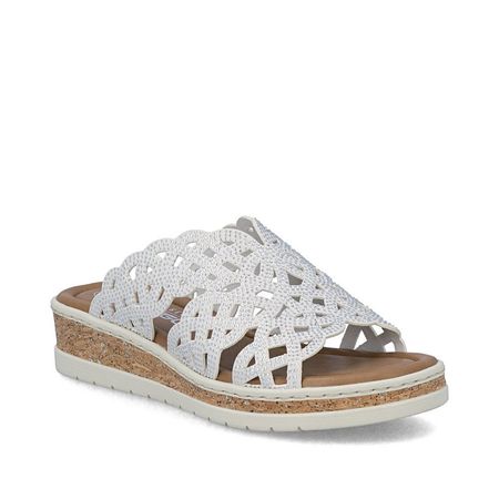 Białe klapki damskie na platformie Rieker V4189-80