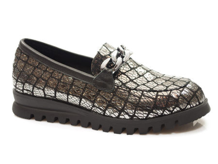 Mokasyny półbuty w srebrny print Venezia A006LESIO
