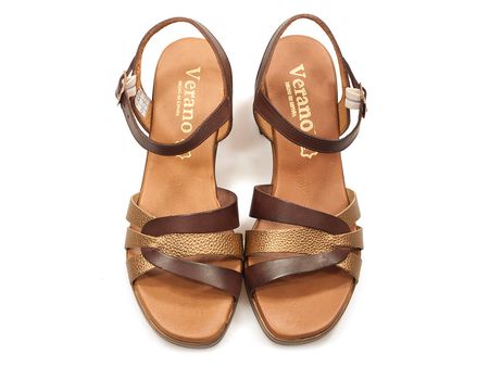 Brązowe skórzane sandały na obcasie Verano 6600