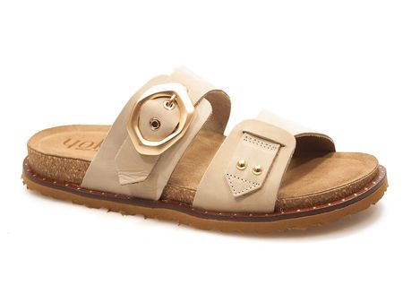 Klapki na profilowanej platformie Yokono Bolus-254 beż